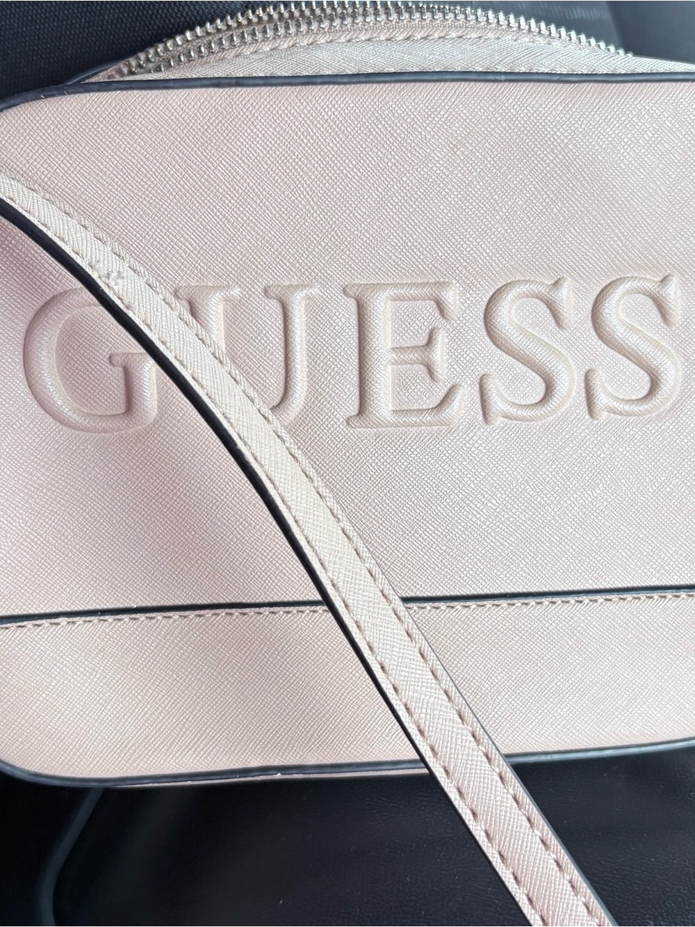 GUESS Beige Embossed Logo Crossbody Bag